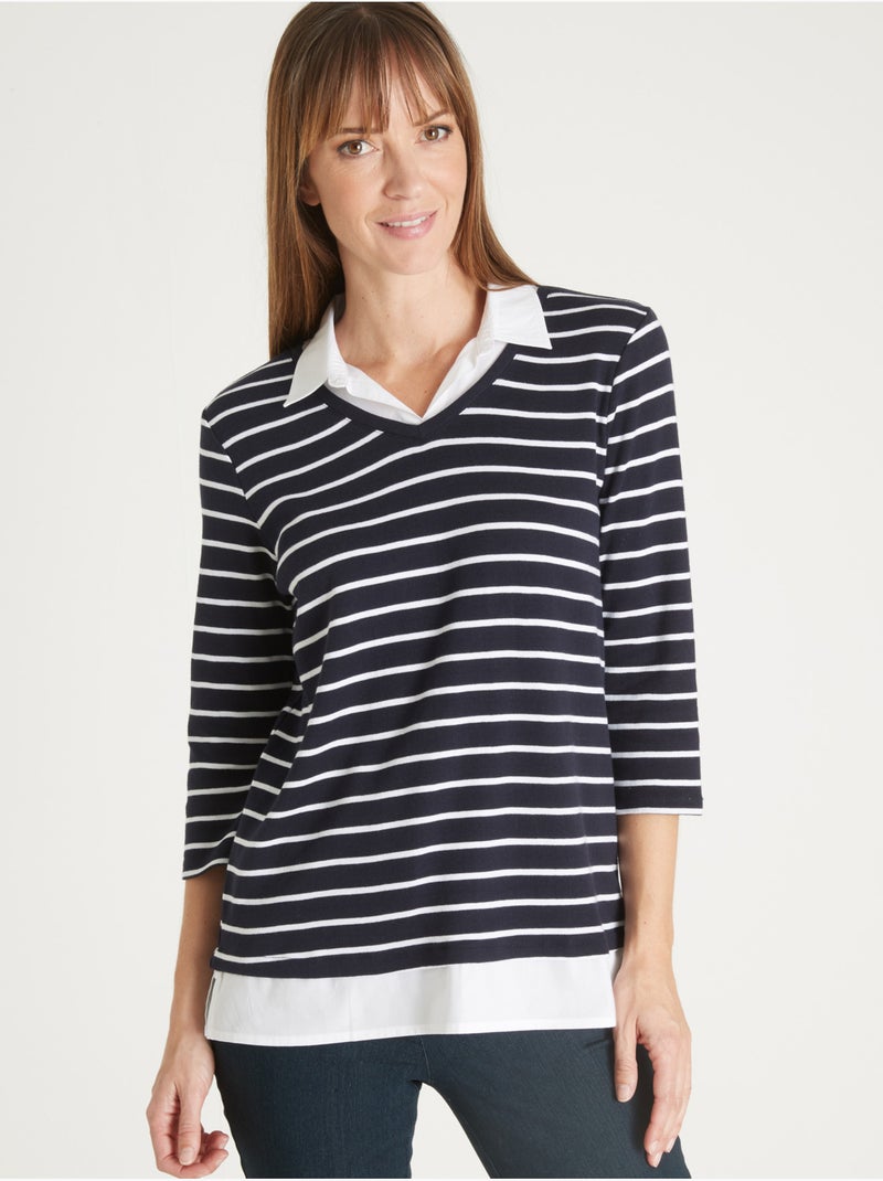Tee-shirt effet 2 en 1 esprit marin - DAXON Blanc/Marine - Kiabi