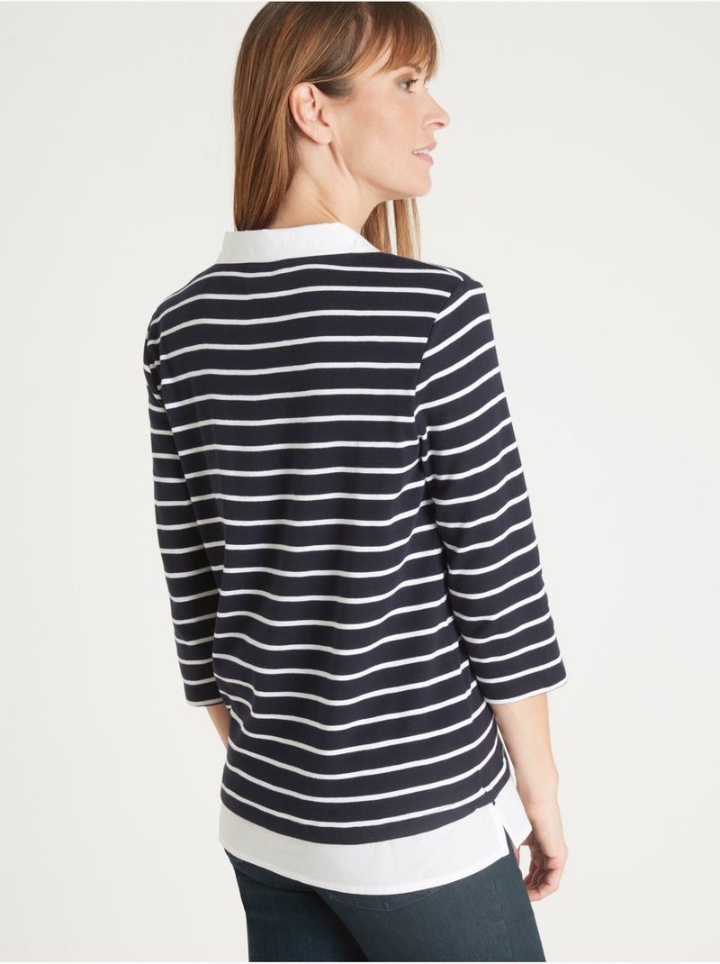 Tee-shirt effet 2 en 1 esprit marin - DAXON Blanc/Marine - Kiabi