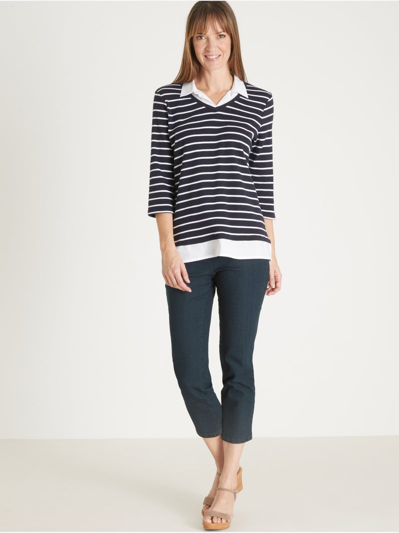 Tee-shirt effet 2 en 1 esprit marin - DAXON Blanc/Marine - Kiabi