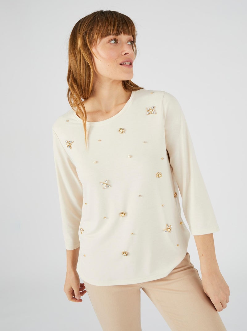 Tee-shirt effet bijoux - Damart Beige clair - Kiabi