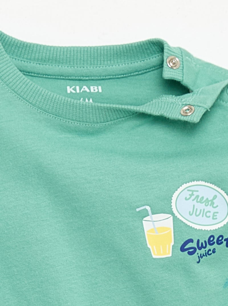 Tee-shirt en coton avec broderie poitrine Vert - Kiabi