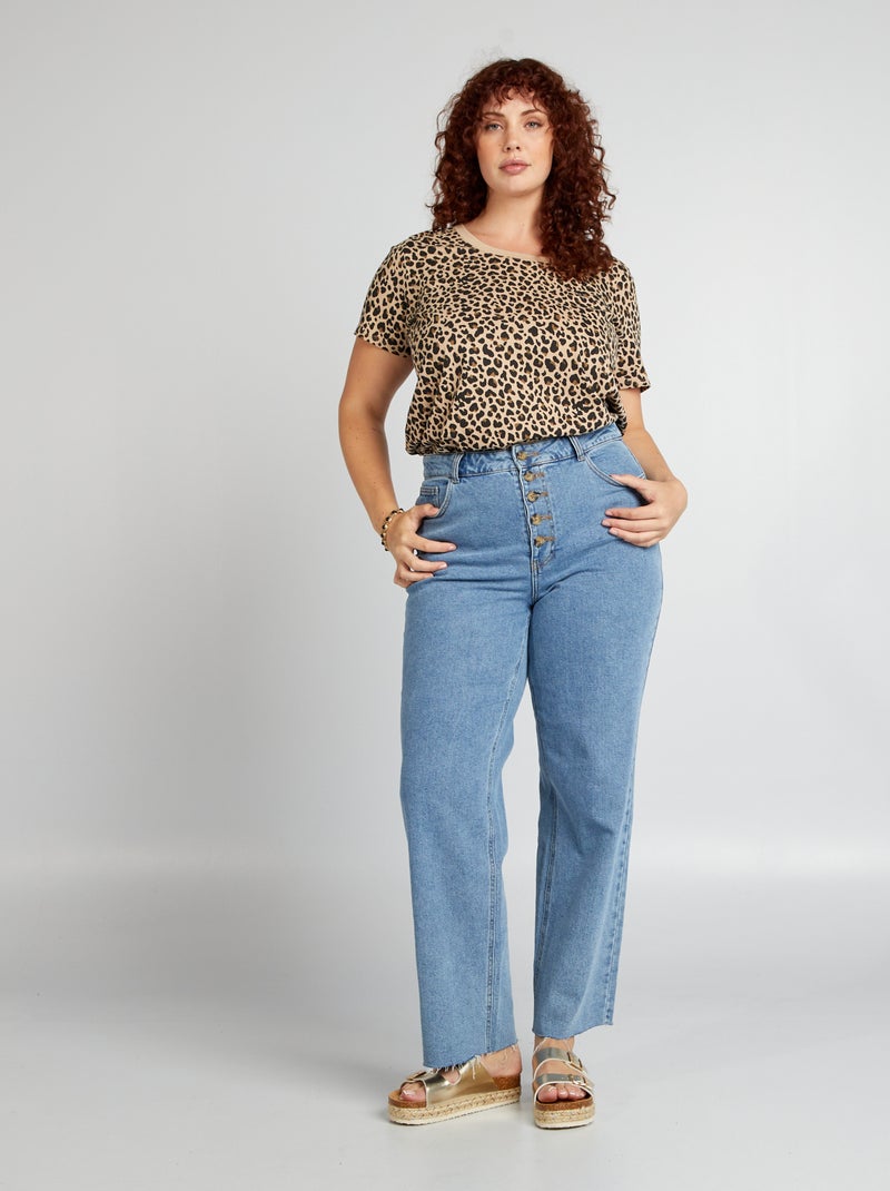 Tee-shirt en coton avec imprimé Beige - Kiabi