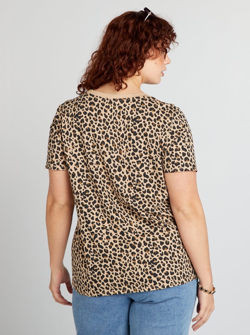 Tee-shirt en coton avec imprimé Beige - Kiabi