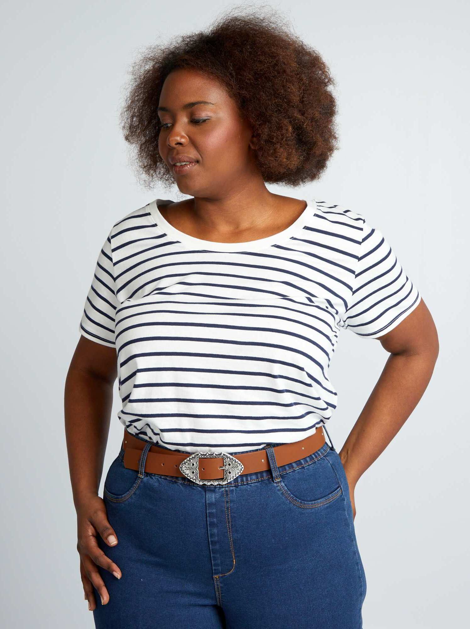 Tee-shirt Tunique Terre De Marins - Coton Blanc Imprimé - Taille 44/46 (T6) - Occasion Très Bon État
