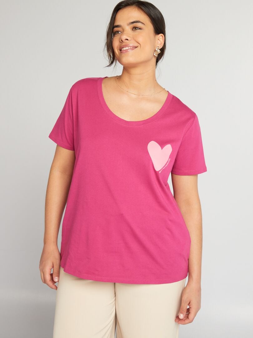 Tee-shirt en coton avec imprimé Rose - Kiabi