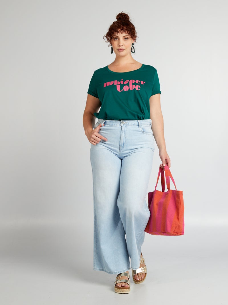 Tee-shirt en coton avec imprimé Vert - Kiabi