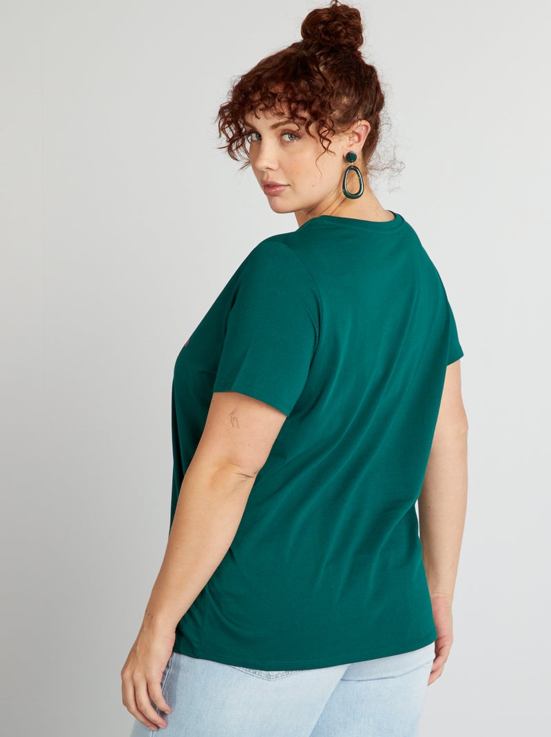 Tee-shirt en coton avec imprimé Vert - Kiabi
