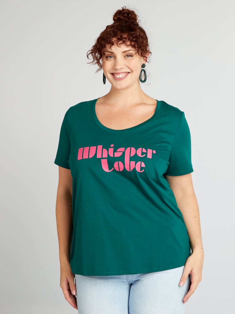 Tee-shirt en coton avec imprimé Vert - Kiabi