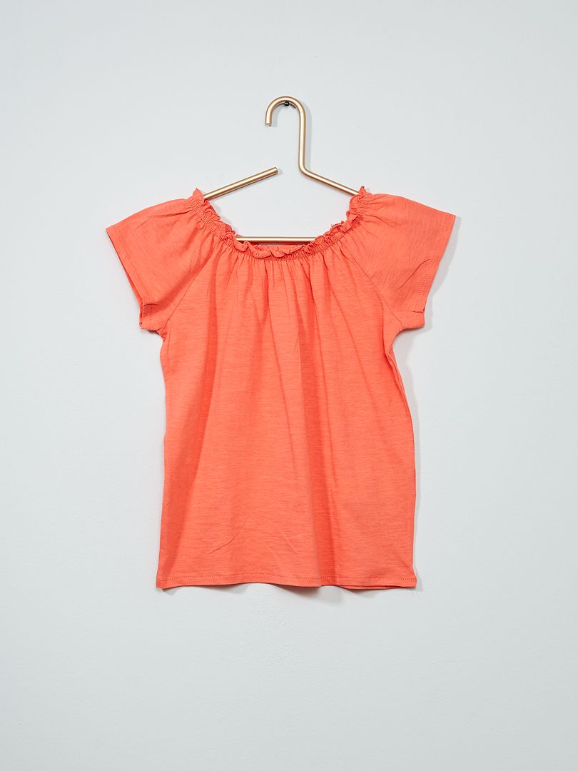 Tee-shirt en coton col volanté orange - Kiabi