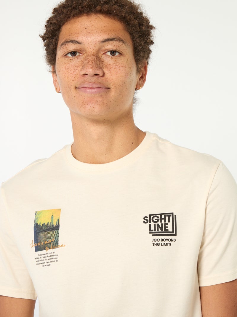 Tee-shirt en coton imprimé à manches courtes Blanc - Kiabi