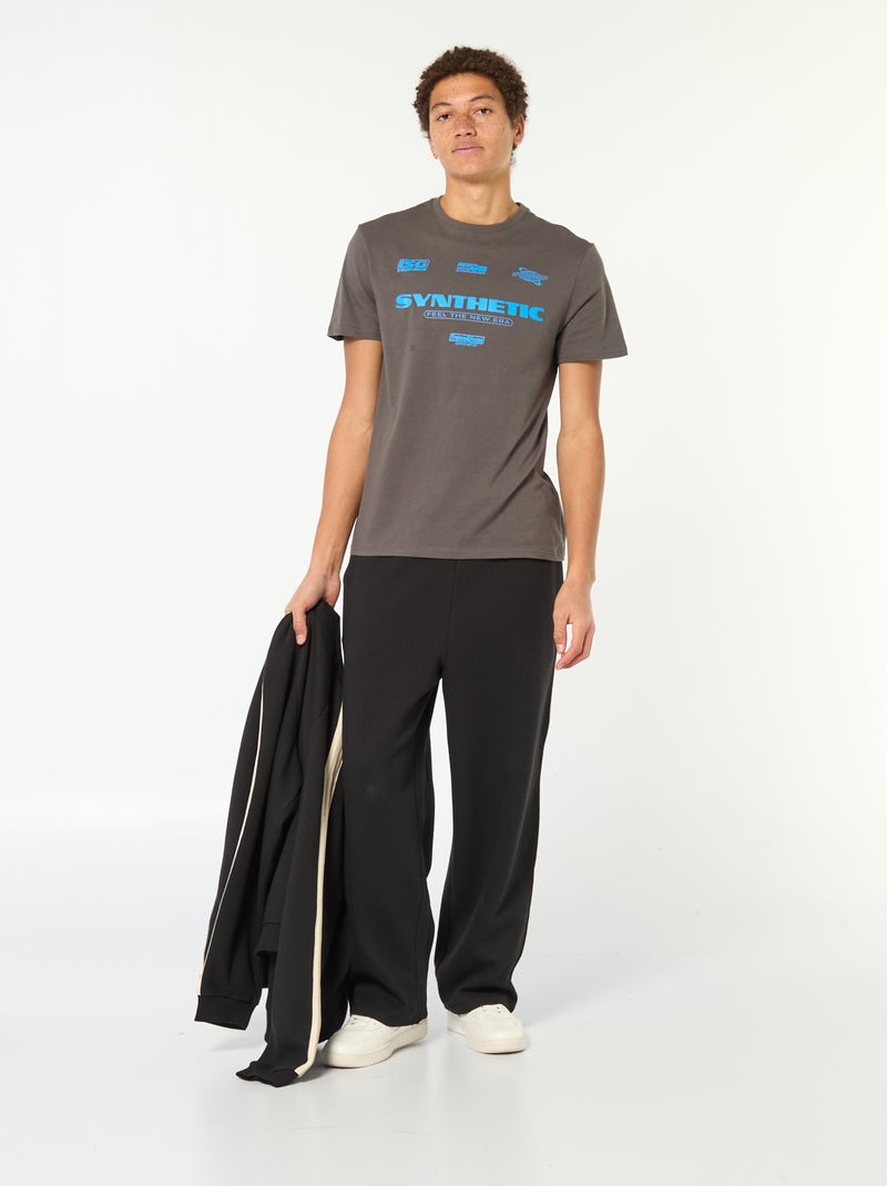 Tee-shirt en coton imprimé à manches courtes Gris - Kiabi