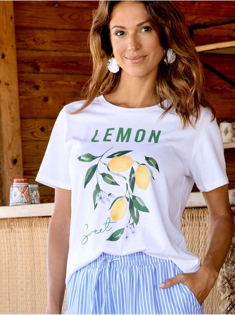 Tee-shirt en coton motif citrons - DAXON Blanc Blanc - Kiabi