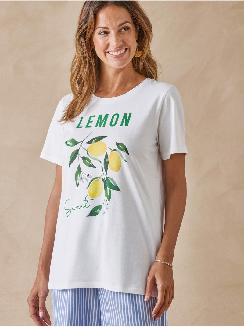 Tee-shirt en coton motif citrons - DAXON Blanc Blanc - Kiabi