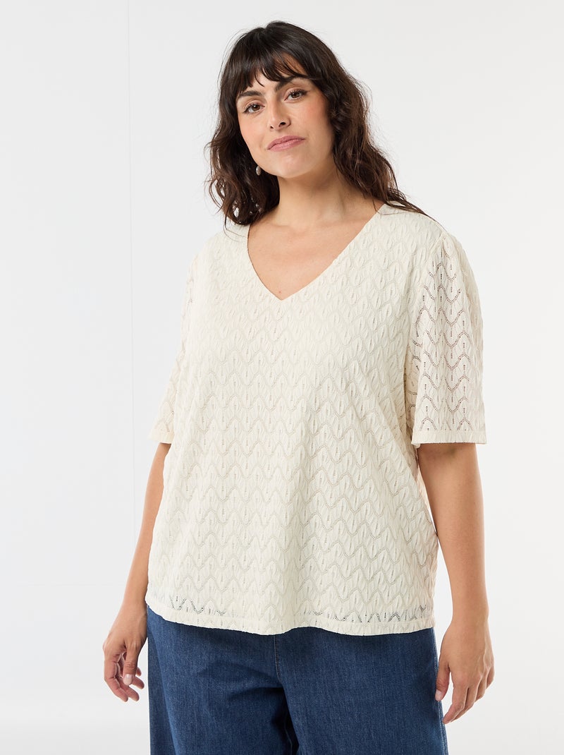 Tee-shirt en dentelle ajourée Beige - Kiabi