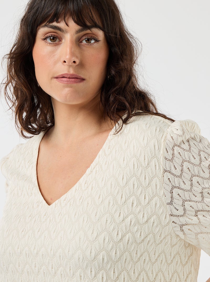 Tee-shirt en dentelle ajourée Beige - Kiabi