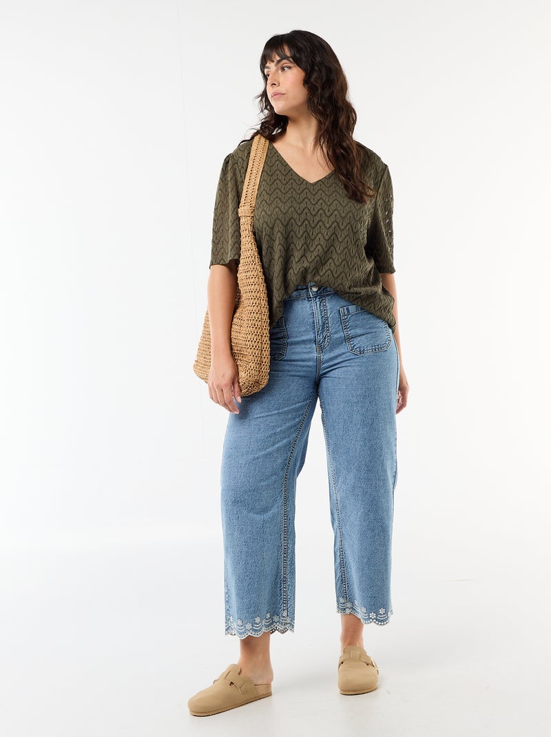 Tee-shirt en dentelle ajourée Kaki - Kiabi