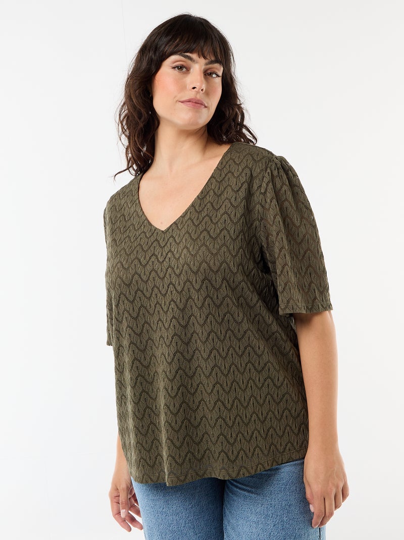 Tee-shirt en dentelle ajourée Kaki - Kiabi