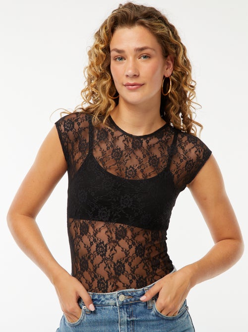 Tee-shirt en dentelle ajourée - Kiabi