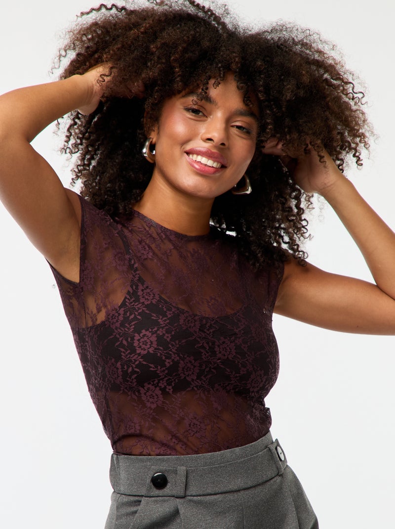 Tee-shirt en dentelle ajourée Rouge - Kiabi