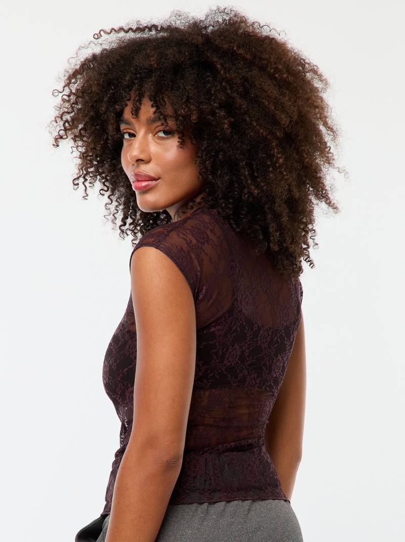 Tee-shirt en dentelle ajourée Rouge - Kiabi