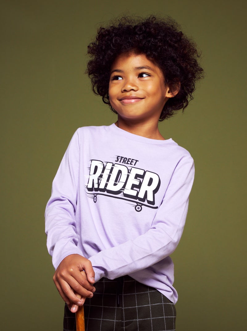 Tee-shirt en jersey à manches longues - Lot de 3 Violet/blanc/gris - Kiabi