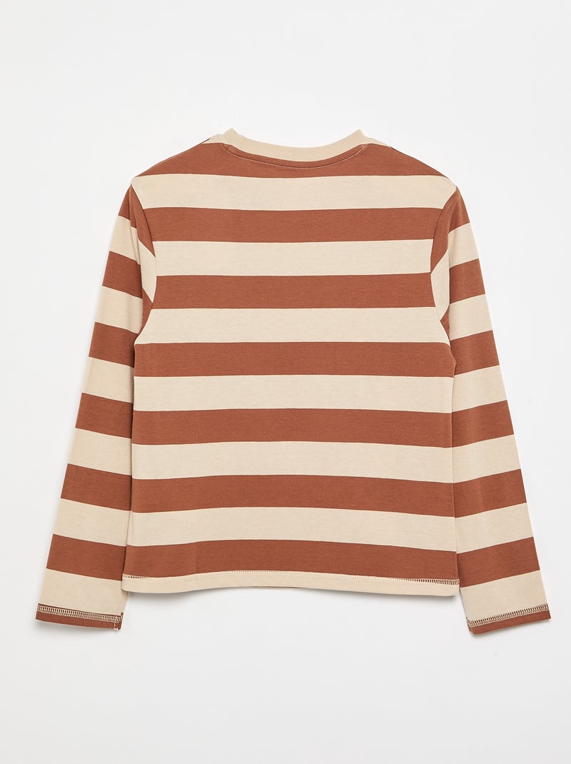 Tee-shirt en jersey à manches longues à rayures Beige - Kiabi