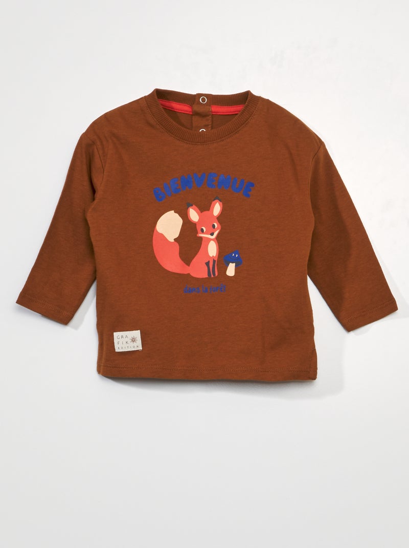 Tee-shirt en jersey à manches longues Marron clair - Kiabi