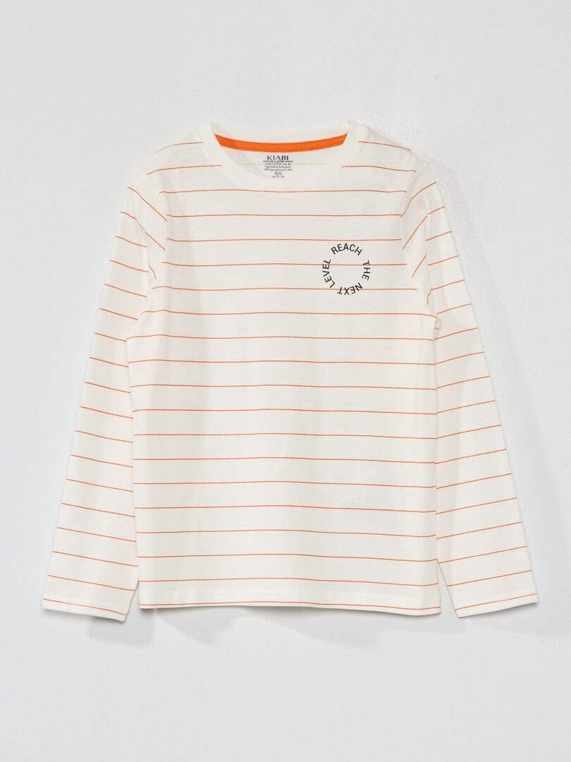 Tee-shirt en jersey à manches longues Orange/blanc - Kiabi