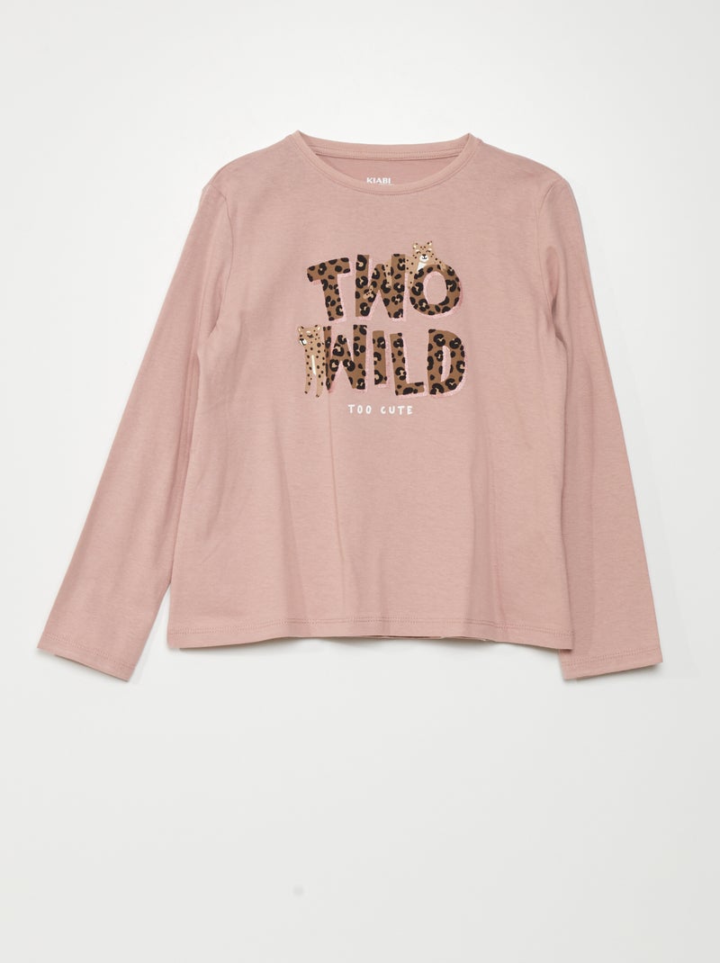 Tee-shirt en jersey à manches longues Rose - Kiabi
