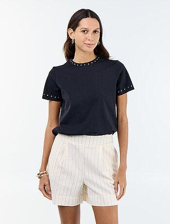 Tee-shirt en jersey avec clous au col et aux manches