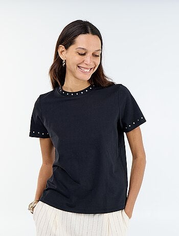 Tee-shirt en jersey avec clous au col et aux manches