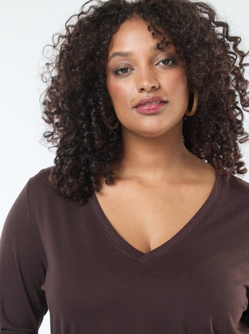 Tee-shirt en jersey avec col V et manches courtes - Kiabi