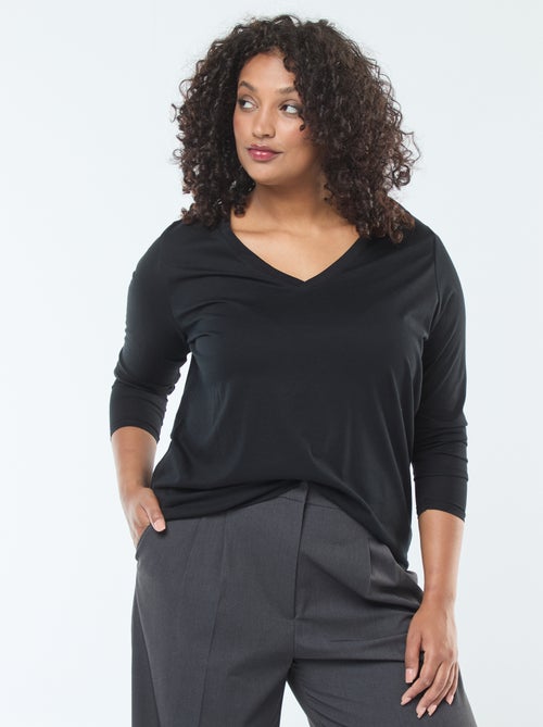 Tee-shirt en jersey avec col V et manches courtes - Kiabi