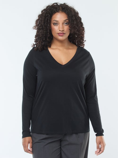 Tee-shirt en jersey avec col V et manches courtes - Kiabi