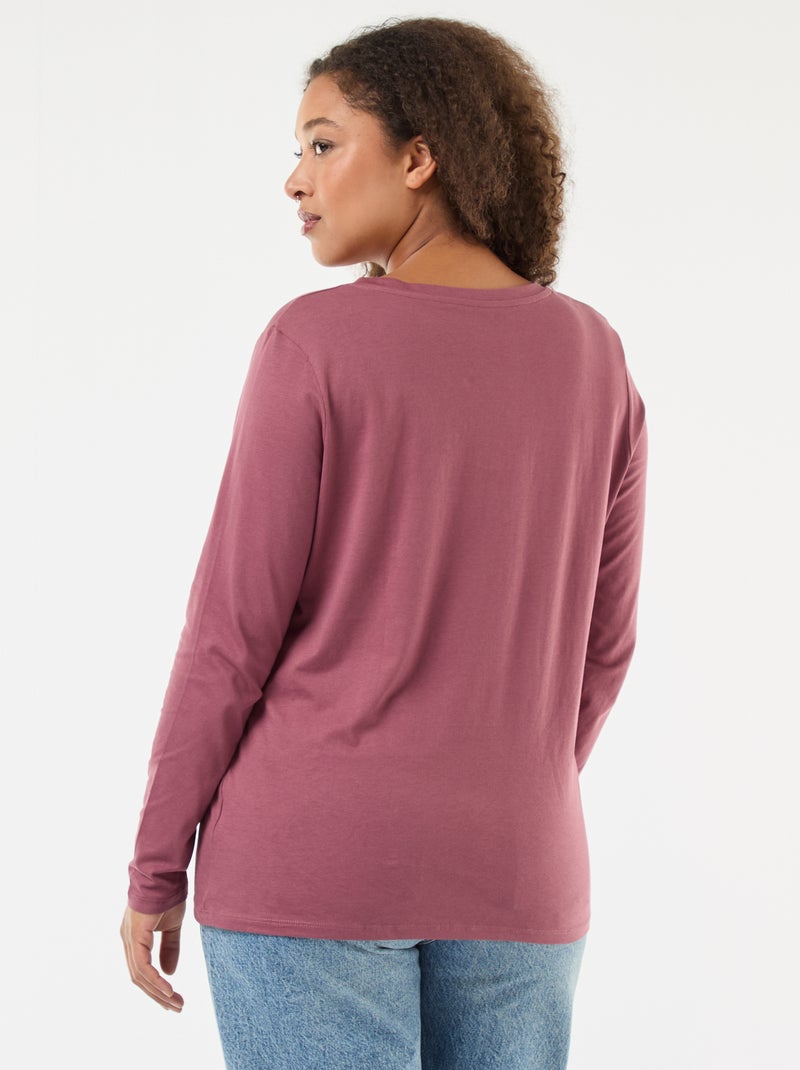 Tee-shirt en jersey avec col V et manches longues Rose - Kiabi