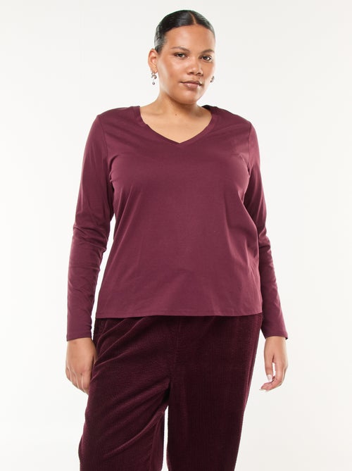Tee-shirt en jersey avec col V et manches longues - Kiabi Tee-shirt en jersey avec col V et manches longues - Kiabi