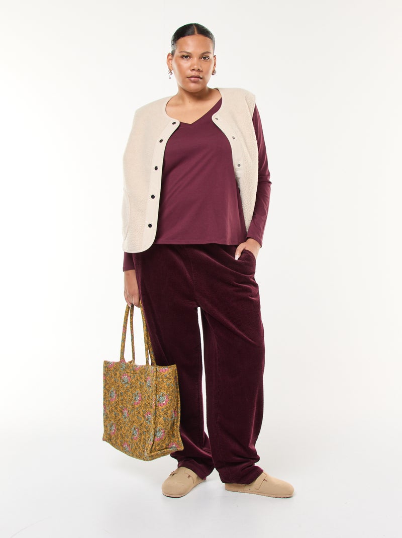 Tee-shirt en jersey avec col V et manches longues Rouge - Kiabi