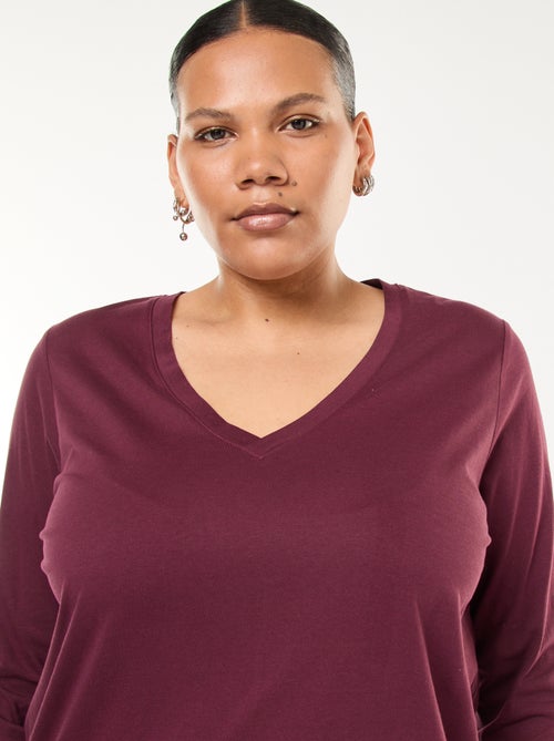 Tee-shirt en jersey avec col V et manches longues - Kiabi Tee-shirt en jersey avec col V et manches longues - Kiabi
