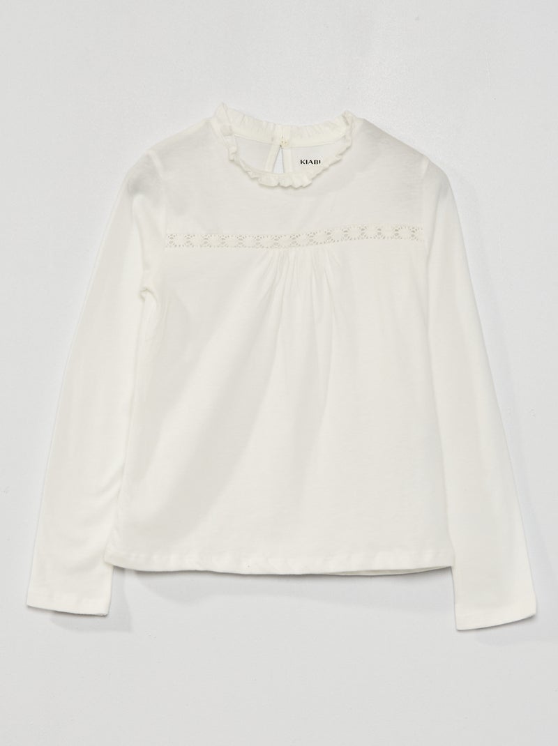 Tee-shirt en jersey avec dentelle devant blanc - Kiabi