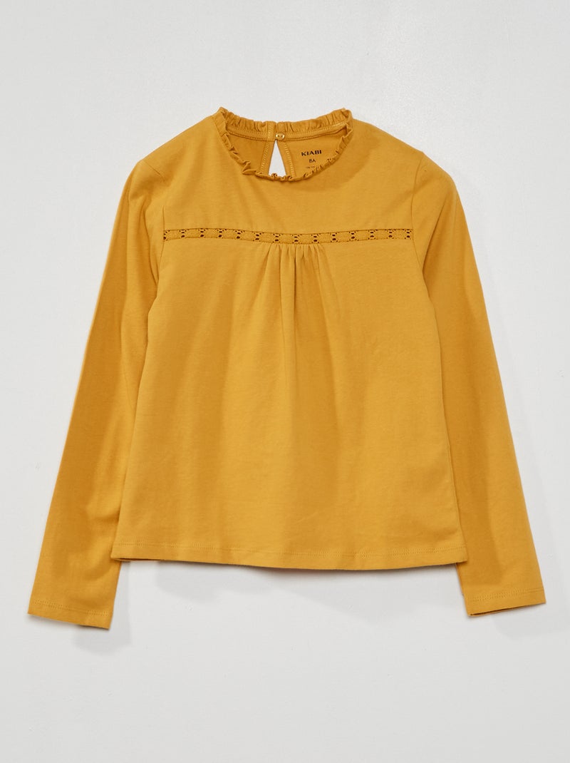 Tee-shirt en jersey avec dentelle devant Jaune - Kiabi