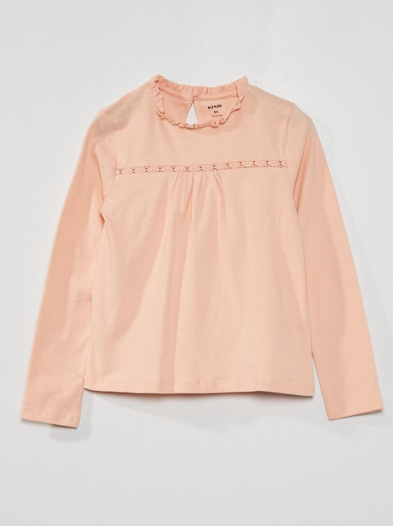 Tee-shirt en jersey avec dentelle devant Rose clair - Kiabi