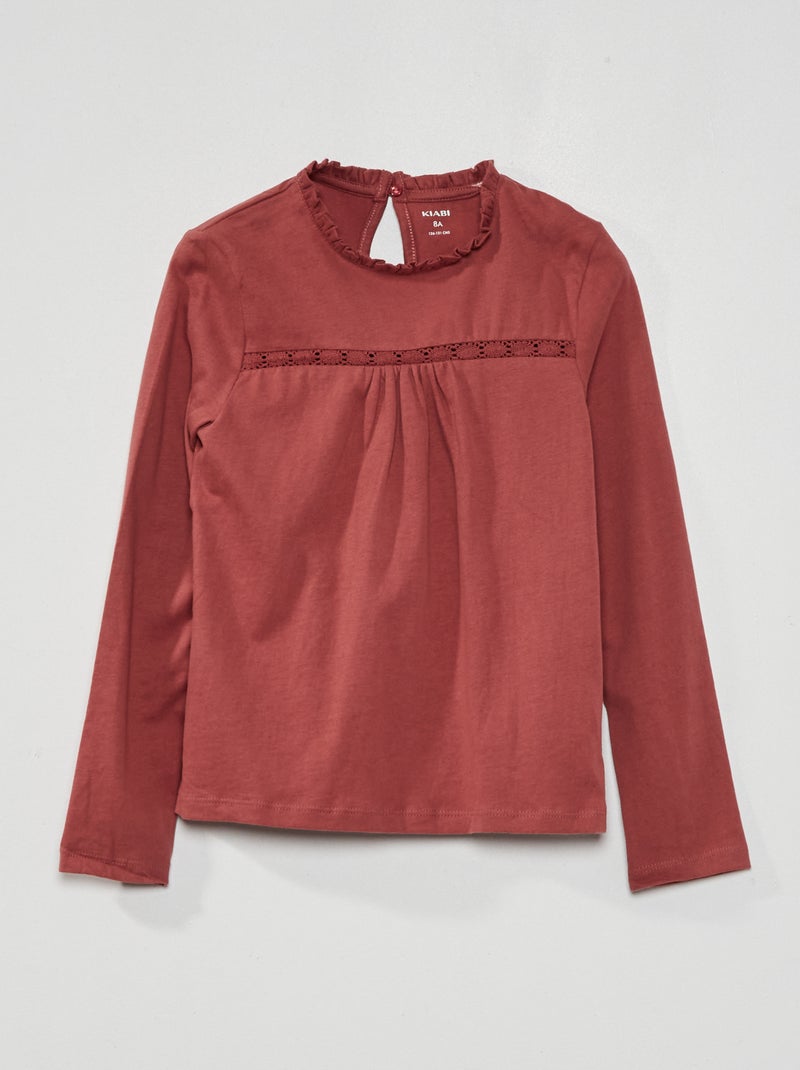 Tee-shirt en jersey avec dentelle devant Rose foncé - Kiabi