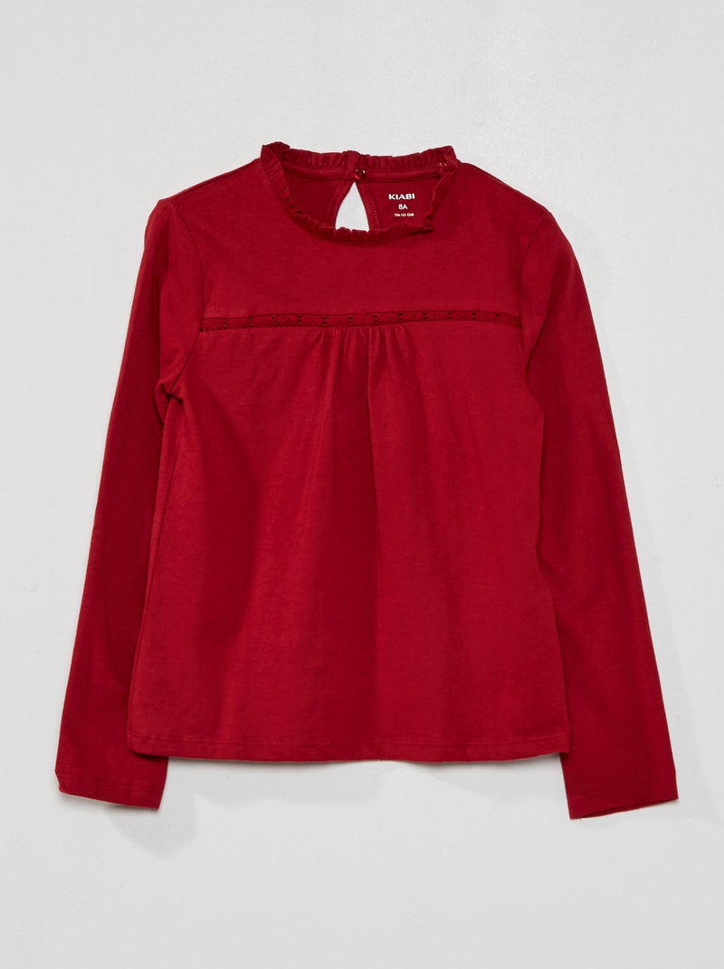 Tee-shirt en jersey avec dentelle devant rouge bordeaux - Kiabi