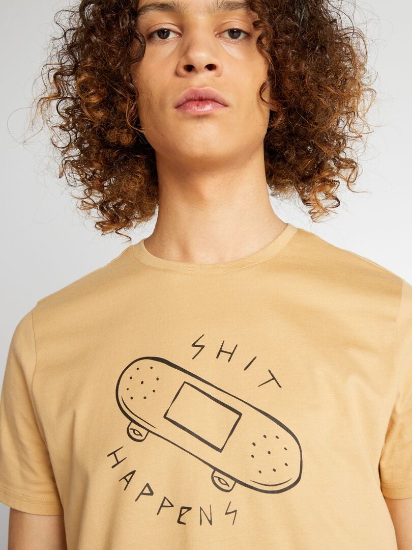 Tee-shirt en jersey avec imprimé Beige - Kiabi