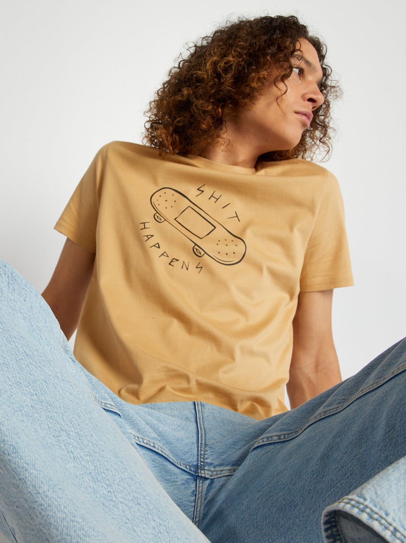 Tee-shirt en jersey avec imprimé Beige - Kiabi