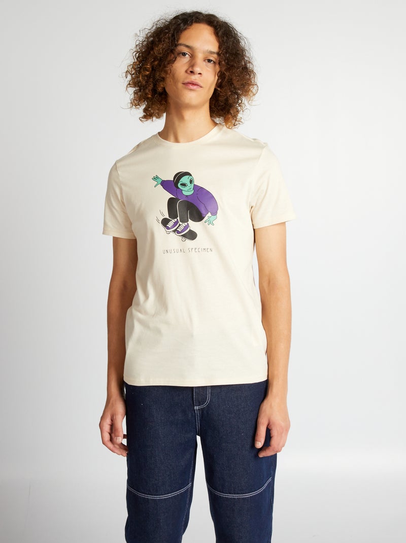 Tee-shirt en jersey avec imprimé Beige - Kiabi