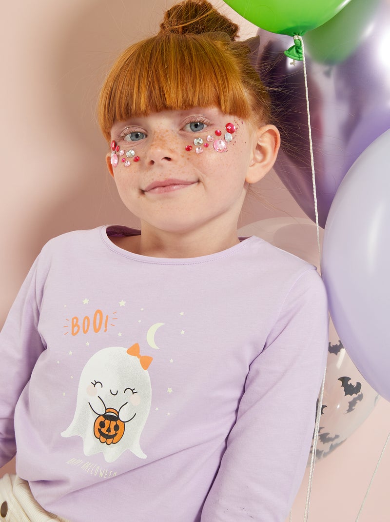 Tee-shirt en jersey avec imprimé fantaisie Violet - Kiabi
