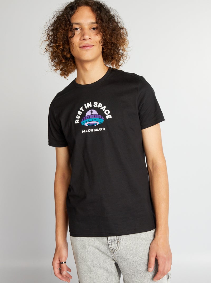 Tee-shirt en jersey avec imprimé Noir - Kiabi