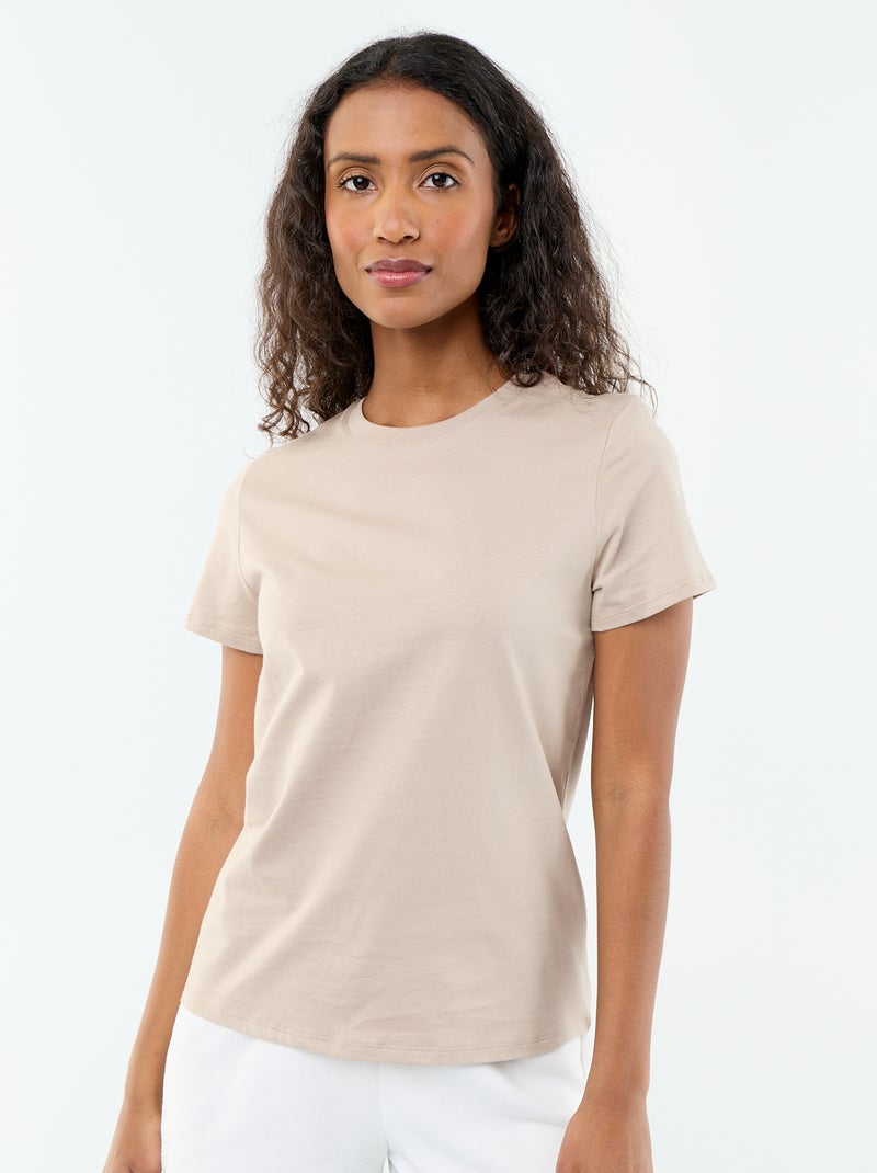 Tee-shirt en jersey manches courtes Beige - Kiabi