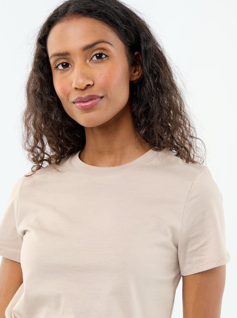 Tee-shirt en jersey manches courtes Beige - Kiabi